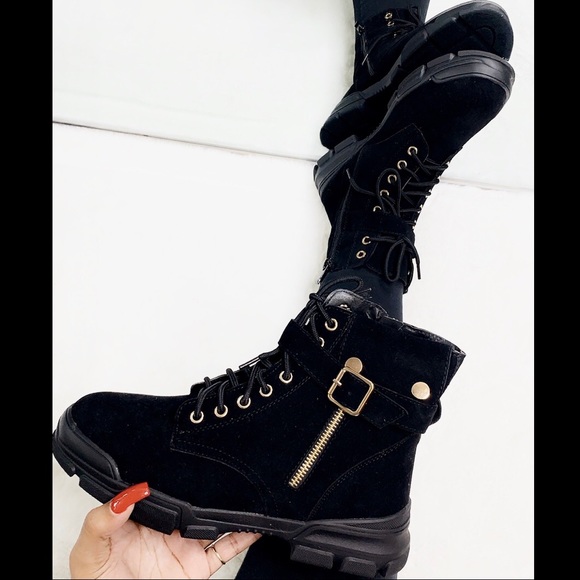 !! RESTOCK ALL SIZES !! Black Zip Up Combat Boots - Picture 5 of 7